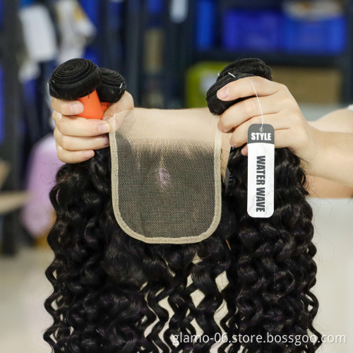 Annione Water Wave Human Hair Bundles Curly Brazilian Weave Long Human Hair Extensions 30 Inch Human Hair Bundles